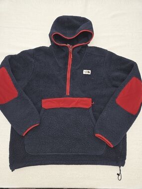 The North Face Navy Sherpa Half-Zip Hoodie with Red Accents